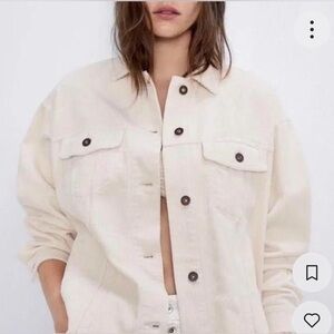Zara Cream Lightweight Shirt Jacket with Collared Neckline